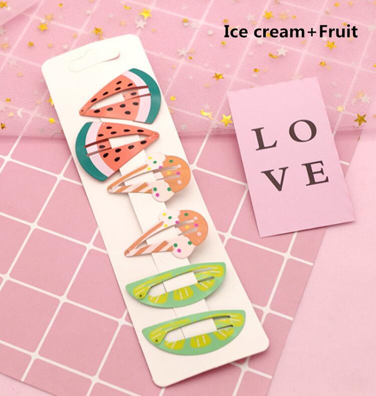 Pinzas para el pelo para niña y bebé, broches para el pelo, horquilla de colores dulces, estilos de dibujos animados, para , accesorios para el pelo, 6 uds.: Ice cream Fruit