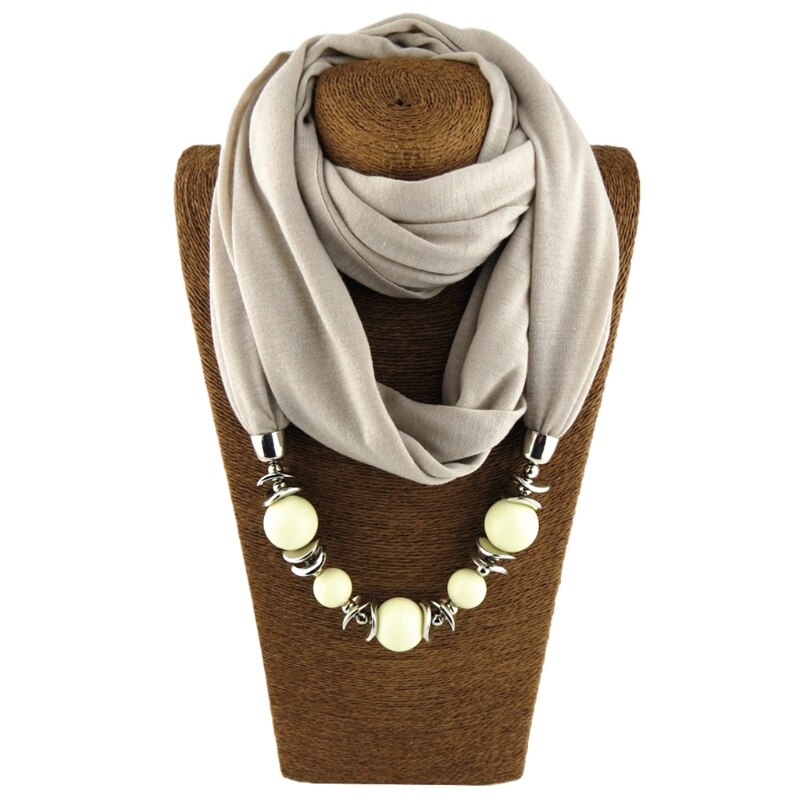 Womens Neckerchief Ring Scarf Necklaces Beads Solid Color Jewelry Shawl: 12