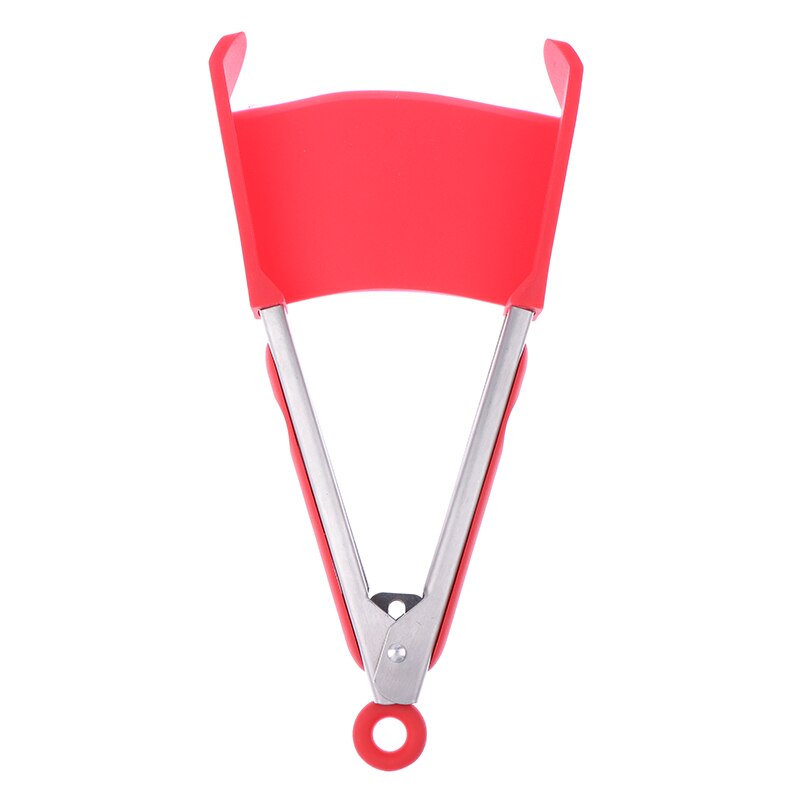 2 In 1 Smart Keuken Spatel En Tang Non-stick Hittebestendige Rvs Frame Silicone Tang Keuken Gereedschap gadget: Rood