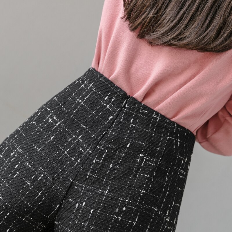 Tweed rutiga shorts kvinnor hög midja lösa koreanska shorts kjol höst vinter smala breda benbottnar oregelbundna kvinna shorts