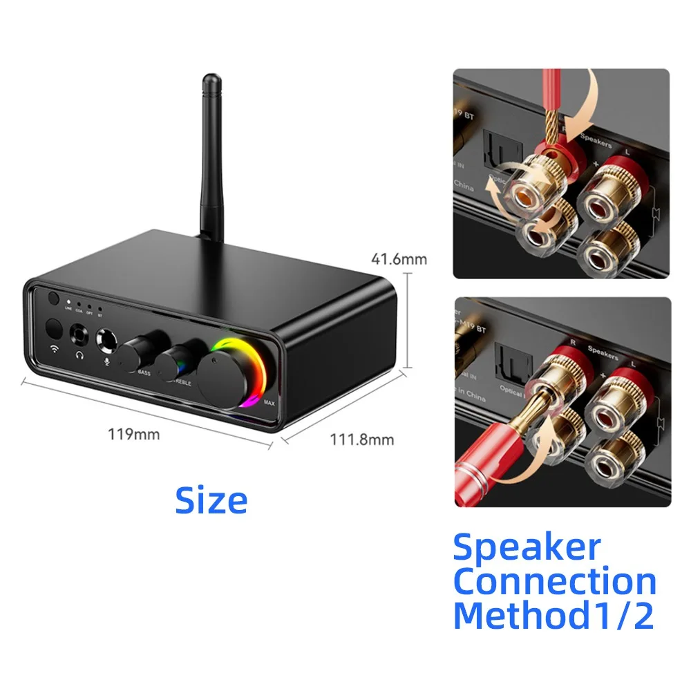 Mini TPA3116D2 Bluetooth 5.3 Class D Power Amplifier 2.0 Audio Amplifier 100Wx2 200W with Microphone Optical Coaxial Input