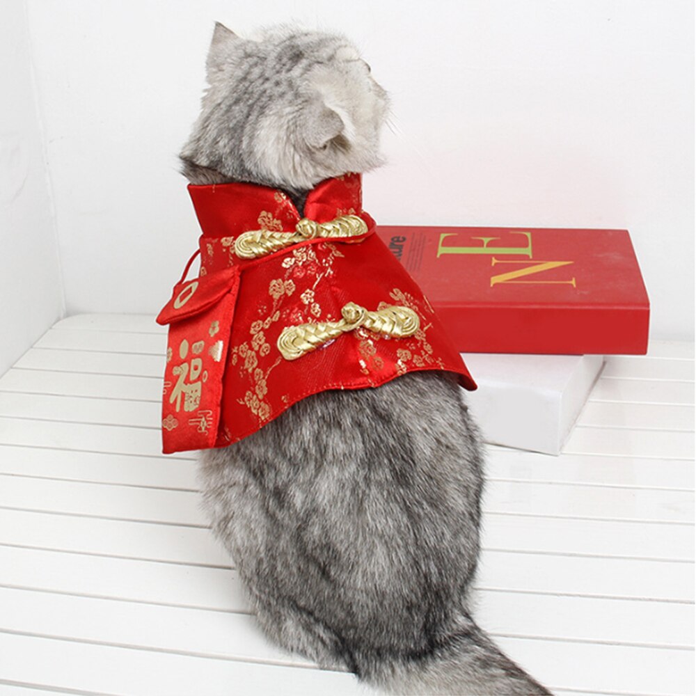 Pet Cat Warm Cloak Cat Year Clothes Party Costume Chinese Tang Dynasty Dress Festival Cloak with Red Envelope