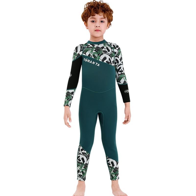 Neue Jungen 2,5mm Neoprenanzug Surfen Schwimmen Tauchen Anzug Panda Gedruckt freundlicher Nass Anzug Ausschlag Wachen Schnorchel Einem Stück Anzug: Grün / XL