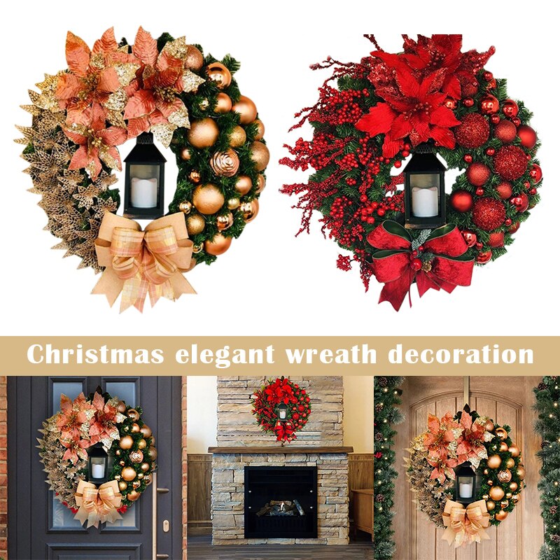 Corona de navidad roja de 40CM, corona de champán dorada para Navidad, decoración de adorno de ventana puerta o pared LBShipping