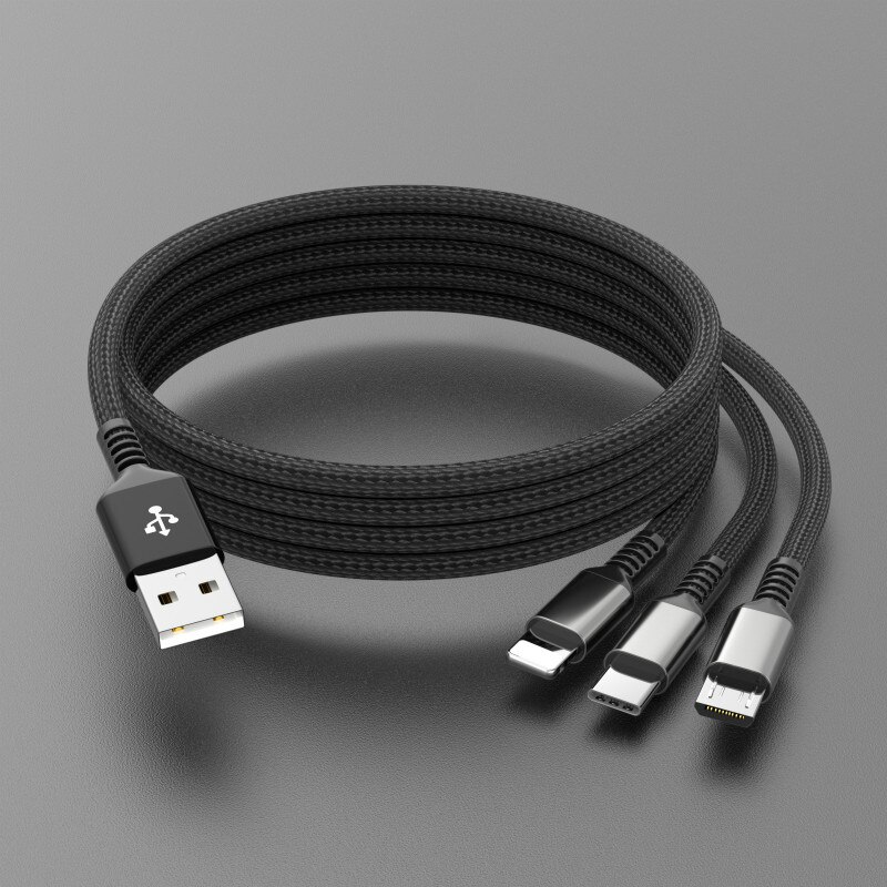 3 em 1 cabo de carregamento de corrente chave viagem portátil curto cabos para o tipo c micro usb iphone cabo de carregamento rápido para todos os smartphones: Y329-black