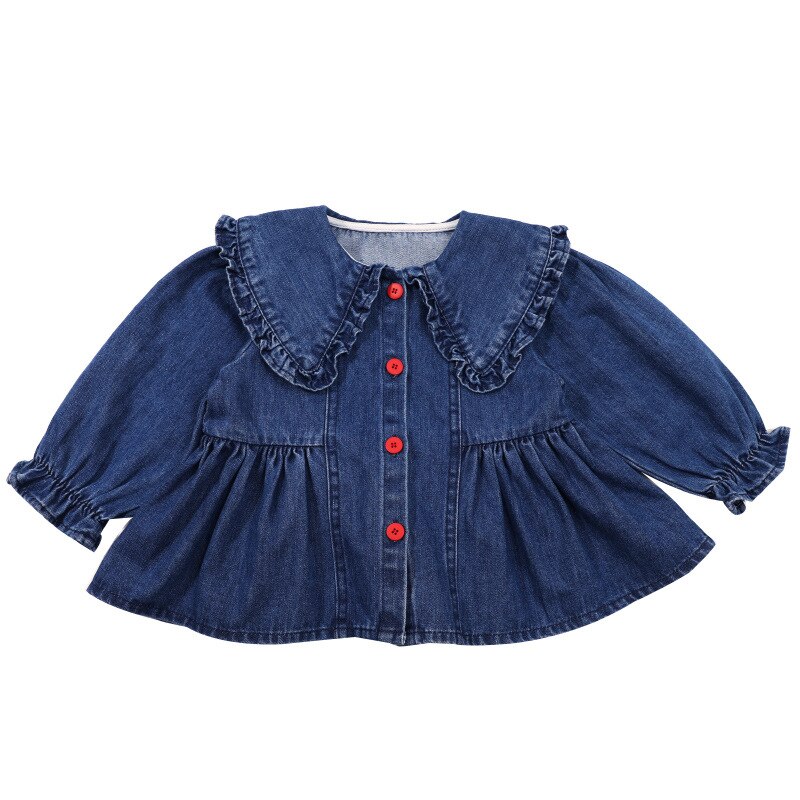 Primavera autunno bambini giacca Casual Top ragazze colletto per bambole Jean cappotti bambine Denim capispalla Costume per bambini 1-6Y