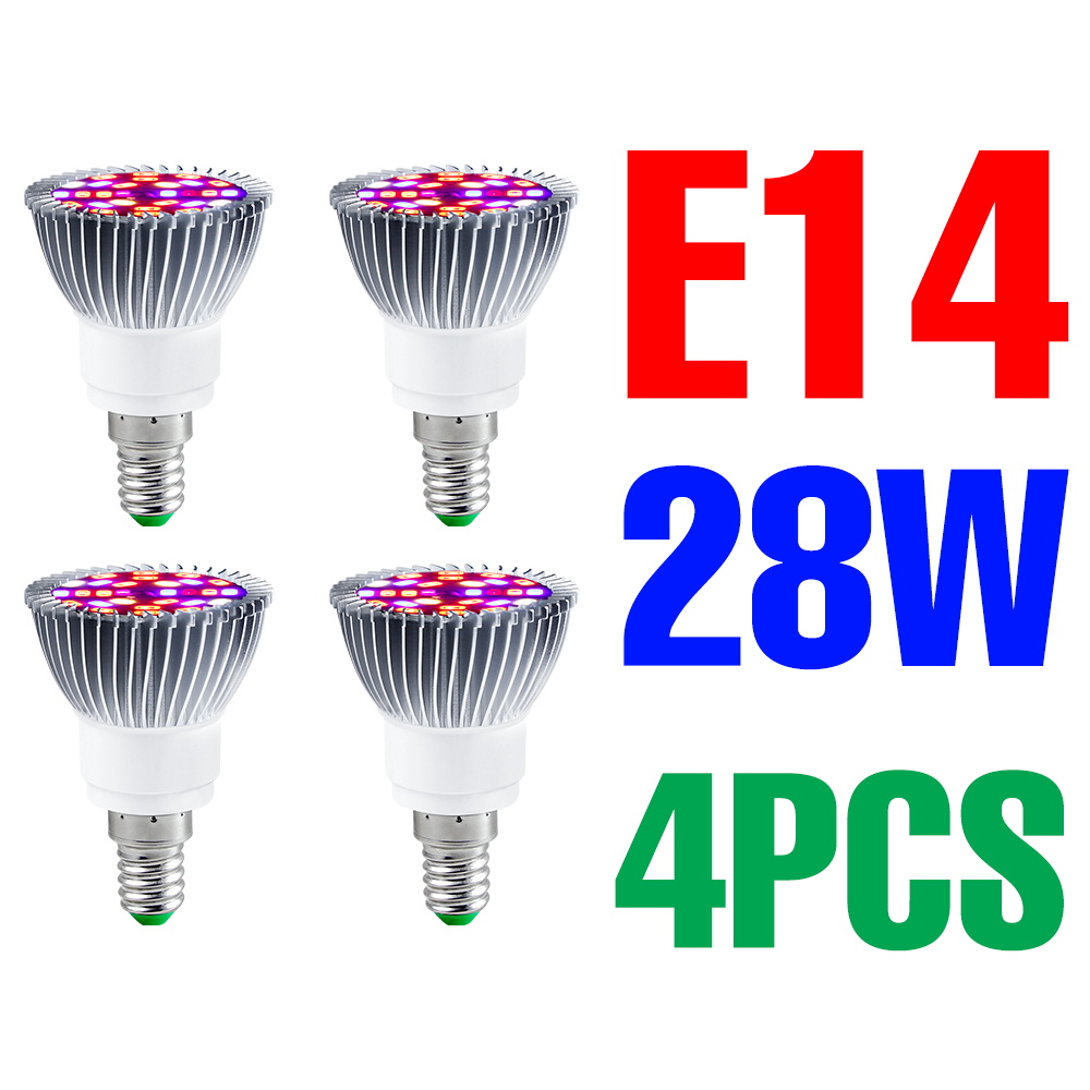 Espectro completo e27 planta led crescer lâmpada e14 220v lâmpadas fito estufa iluminação 18w 28 30 50 80 100 phyto sementes de flores lâmpadas: E14 28W 4PCS