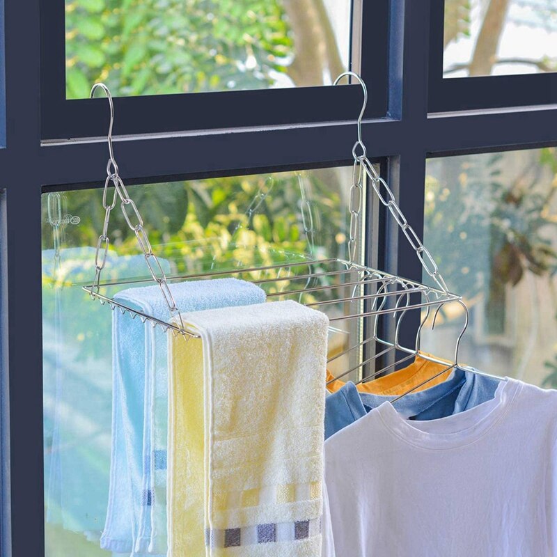 2X Multifunctional Clothes Drying Rack, Stainless Steel Laundry Garment Drying Hanger For Hanging Clothes, Towels, Socks
