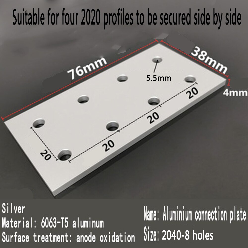 Vertical connecting plate aluminum profile reinforcement plate /3030/4040/4545/6060/8080/9090 hole one word connector: 2040-8Hloe