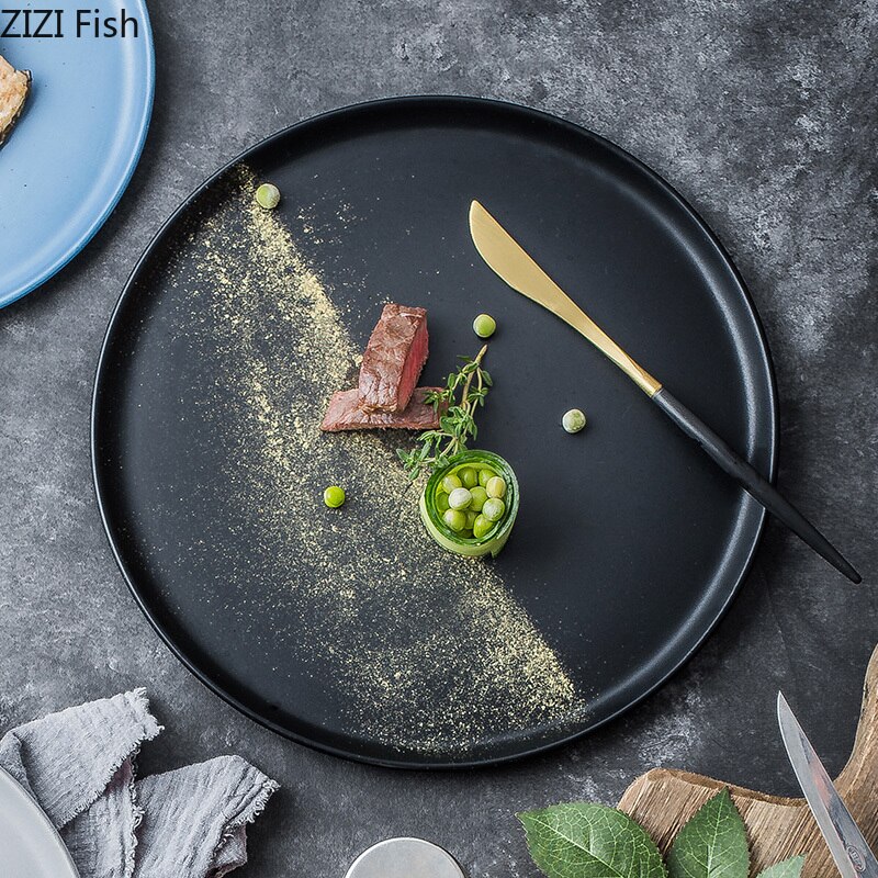 Noord-europa Keramische Ontbijt Cake Tray Moderne Thuis Steak Dessert Westerse Plaat Restaurant Dienblad Ronde Servies