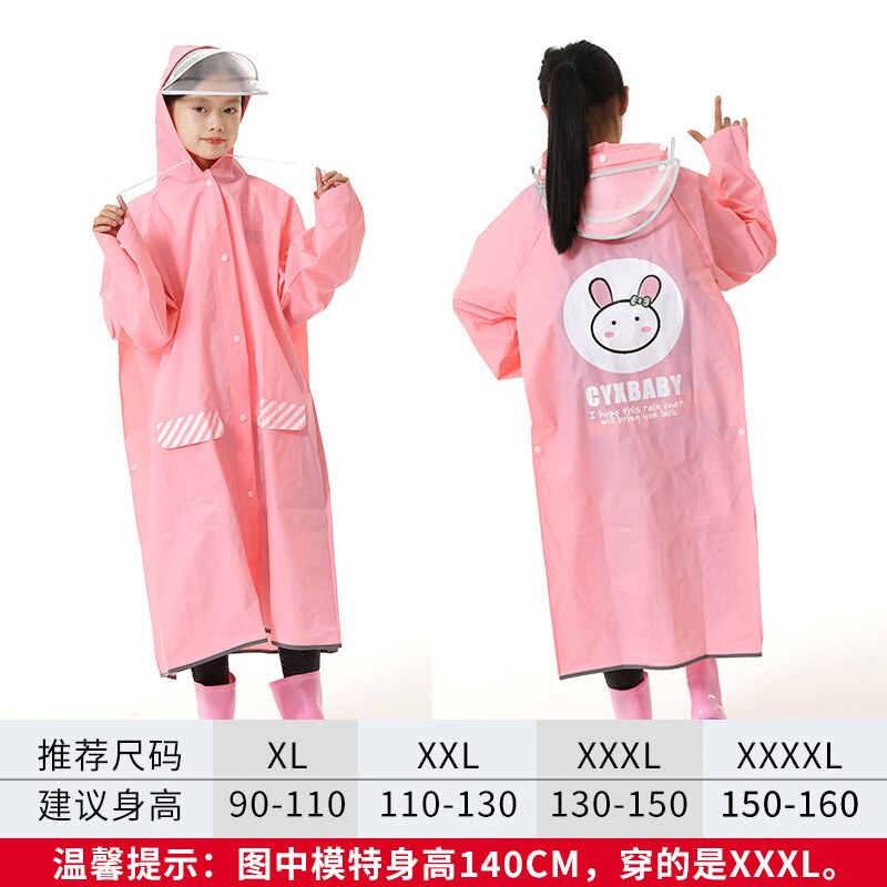 Poncho imperméable en EVA pour enfants, sac d'école de couleur unie, une pièce, long épais pour écoliers de randonnée: Rose / XL