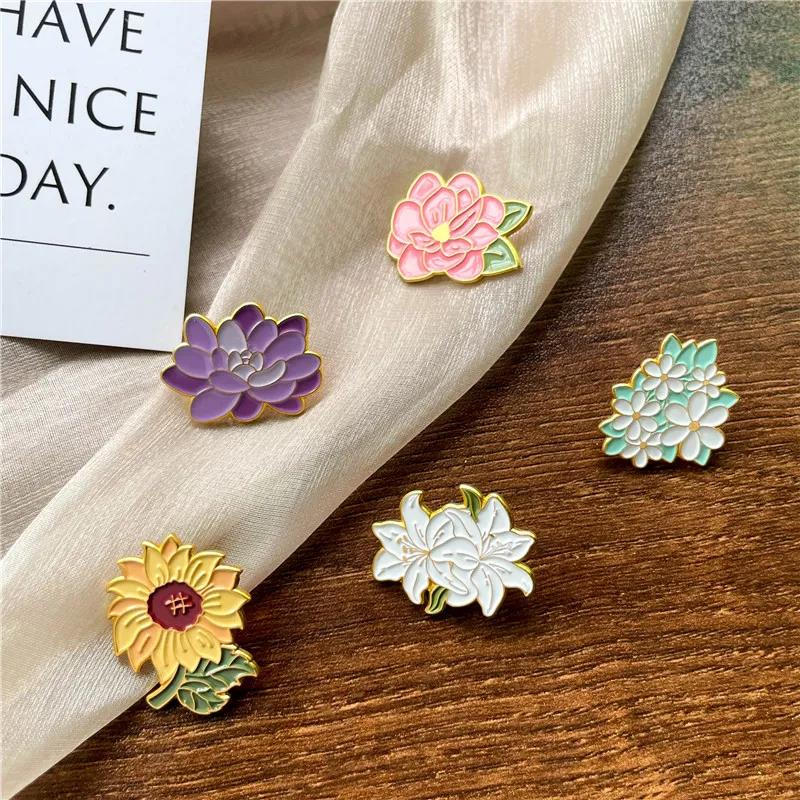 Lovely Flower Badge Temperament Sunflower Lily Flower Metal Brooch Fresh Mori Lotus Daisy Badge Female Clothing Accessories