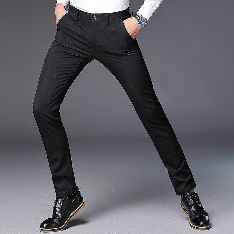 Pantalón de traje Formal negro para hombre, pantalones clásicos de negocios ajustados para hombre, pantalones de vestir para oficina o boda, pantalones de vestir para hombre, Perfume Masculino