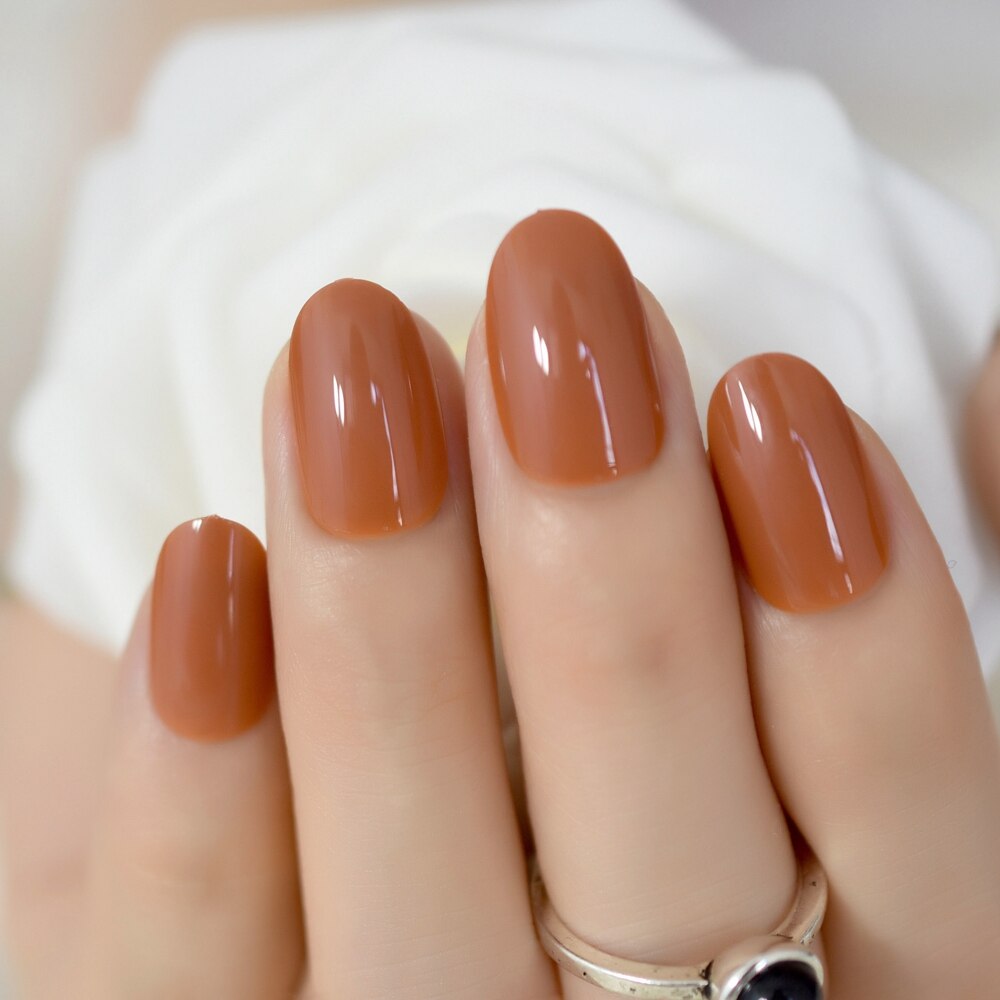 24 pièces chocolat faux ongles court rond bonbon couleur ongles conseils Simple facile bricolage presse sur ongles Salon produit 600X