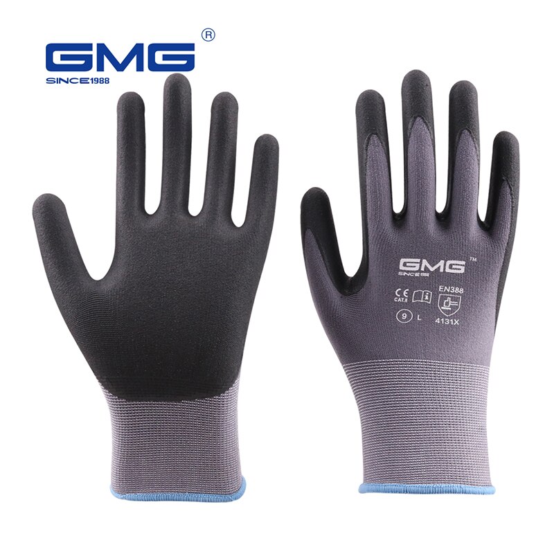 12 Pairs Veiligheid Werkhandschoenen GMG Nylon Spandex CE Gecertificeerd EN388 Microfijne Schuim Handschoenen Nitril Veiligheid Werken Handschoenen Mannen