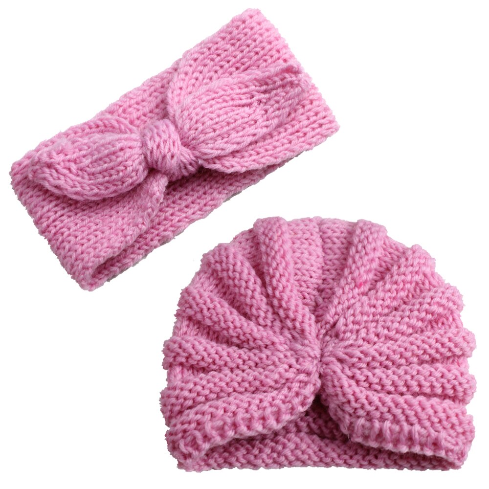 Baby Jongen Meisje Winter Warm Gebreide Boog knoop Hoofdband Leuke Beanie Tulband Hoed Kids Peuter Cap 0-5T rood Zwart Roze: Roze