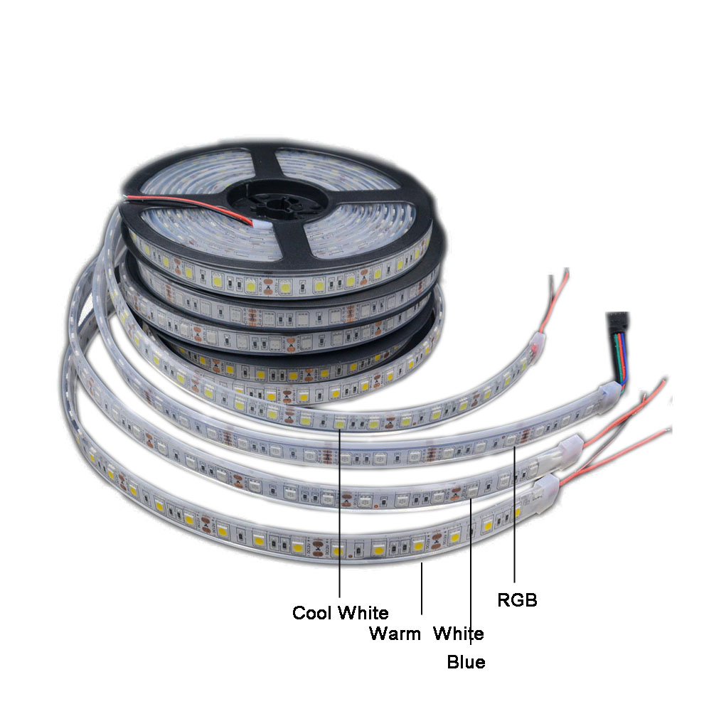 IP68 impermeable 5050 tira de LED de 12V 12V 60LED/M blanco cálido RGB uso bajo el agua por barco estanque piscina tanque de peces en el cuarto de baño