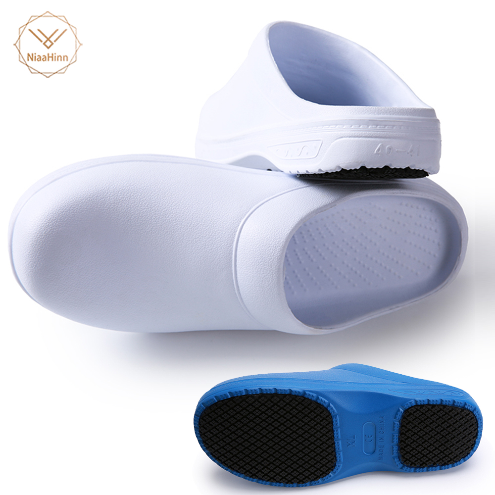 Hvit unisex kjøkken kokk sko verksted sklisikre slitesterke arbeidstøfler hagesko anti skli unisex sko sandaler