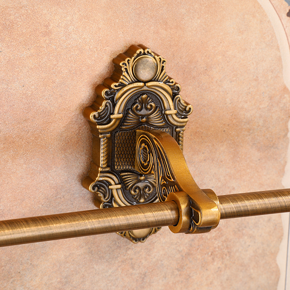 Aluminium opvouwbaar antiek messing badhanddoekrek Actieve badkamerhanddoekhouder Dubbele handdoekplank met haken Badkameraccessoires