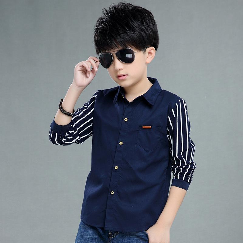 Teenage Boys Shirts School Formal Shirt for Boys Turn Down Collar Blouse For Boys Kids White Dress Shirt Teen 6 8 10 12 14 Year: Blue / 14