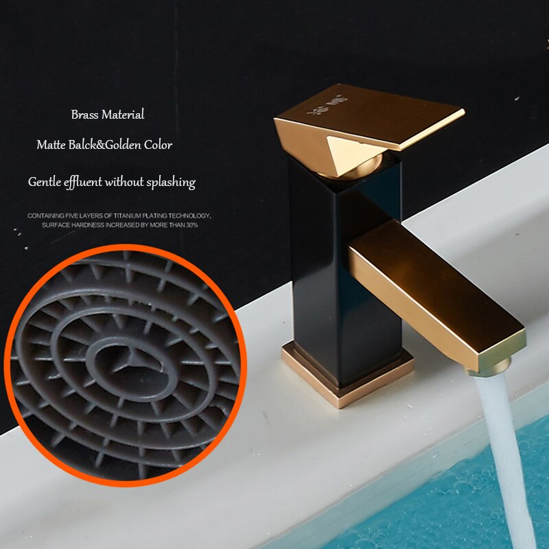 Korte Hoge Stijl Mat Zwart Goud Badrandcombinaties Enkele Handgreep Wastafel Kraan Water Kolom Sink Cold Badkamer Kraan Wastafel tap