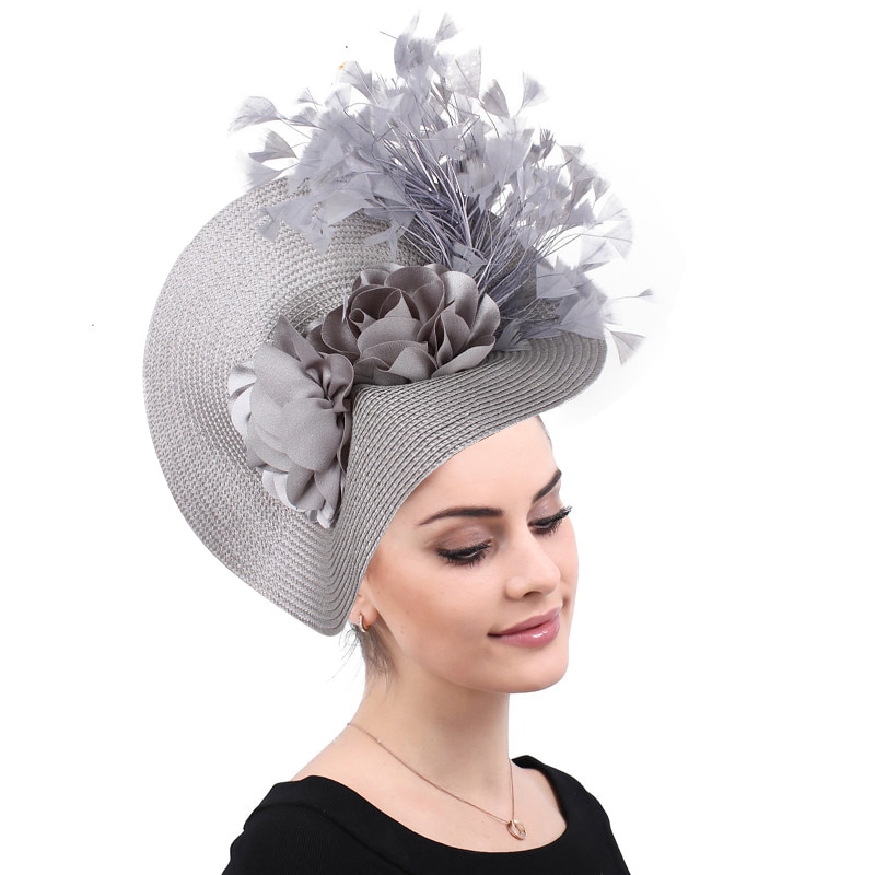 Retro fjær overdrevet topp hatt stråhatt qipao show ytelse catwalk lue blomst hodeplagg bryllup hatter og fascinatorer