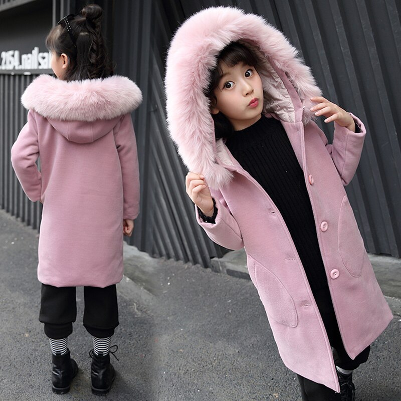Meisjes wollen jas kinderen winterjas halflange bovenkleding warme wollen kleding capuchon windjack lange meisjes winterjas jas