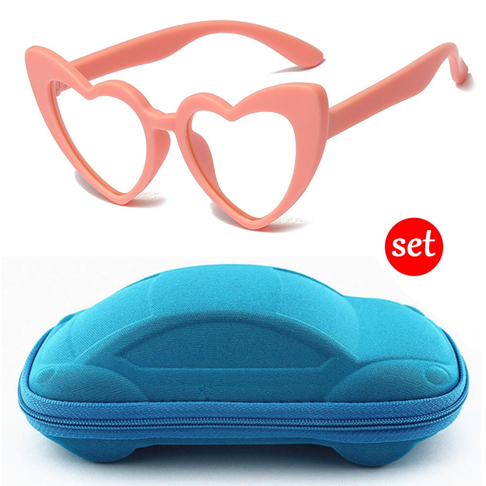 Longkeeper Hartvormige Anti-Blauw Licht Bril Kids Jongen Meisje TR90 Flexibele Frame Optische Brillen Kinderen Clear Lens Eyewear: pink-bluecase