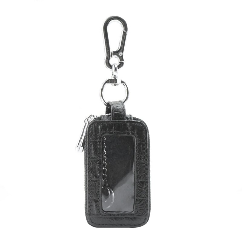 Keychain dell'automobile di Cuoio Del Raccoglitore Della Chiusura Lampo Sacchetto di maggiordomo Keychain scatola Doppio Della Chiusura Lampo con Finestra: nero