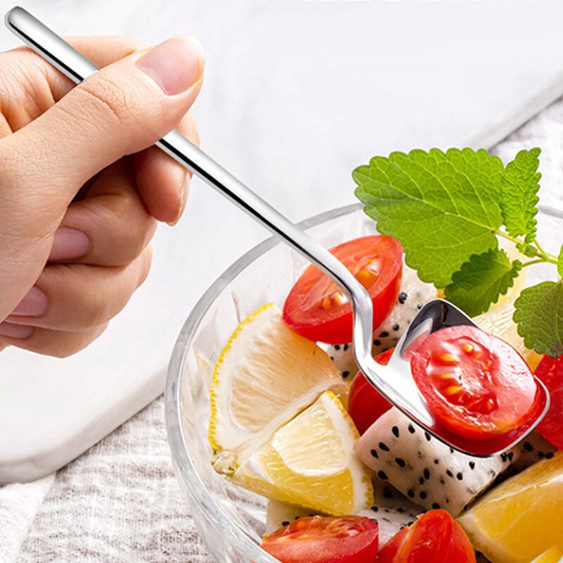 Tenedor de fruta de acero inoxidable, tenedor chapado en oro, mango largo, , cuchara de café para helado, cucharas de fruta multifuncionales