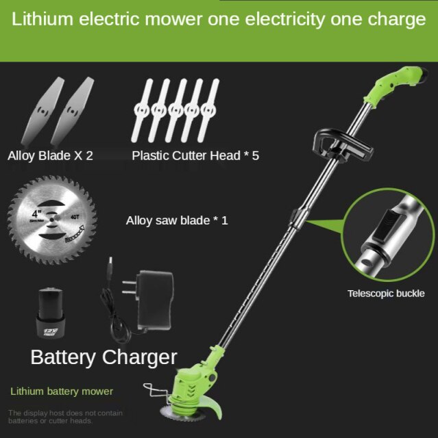 Lithium Electric Household Small Lawn Mower Lithium Battery Rechargeable Lawn Mower Multi-Function Magic Tool High Power: 12V