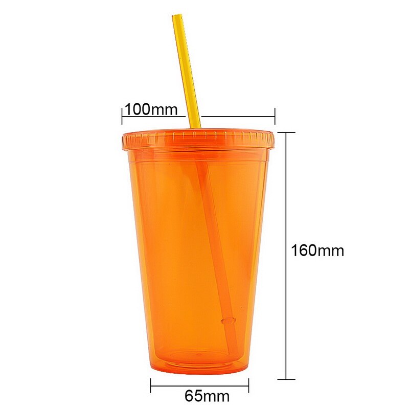 160oz Milk Tumbler with Dome Lids Double Wall Plastic Drink Cups With Straw Reusable Clear Water Bottle Transparent Fruit Cup