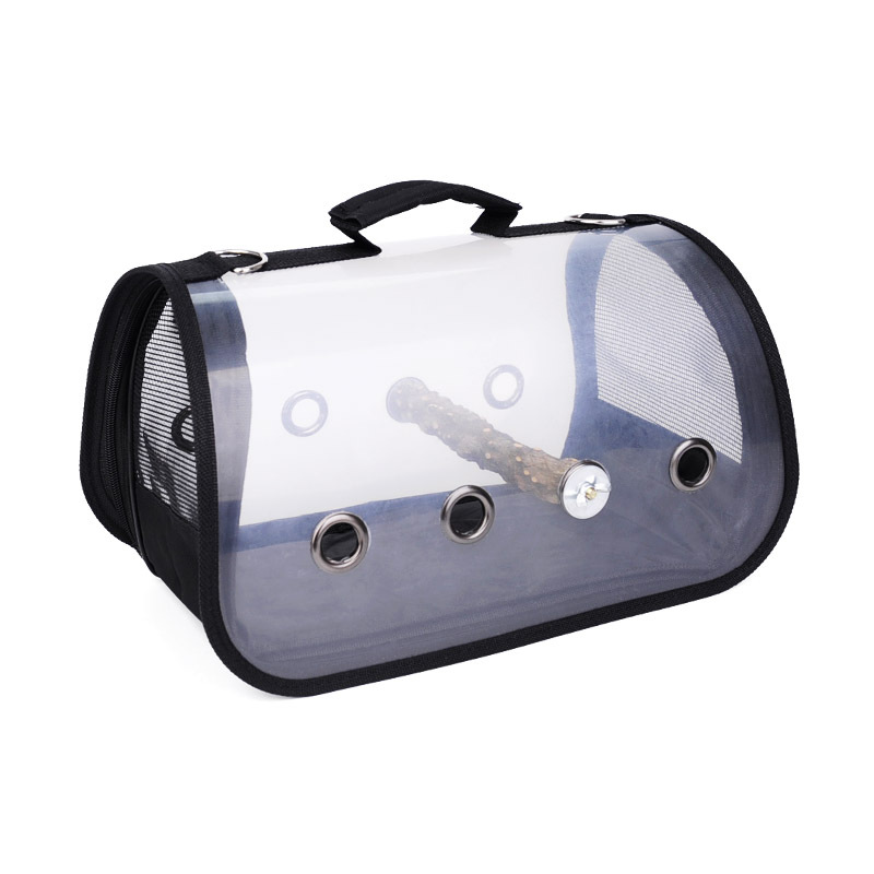 Portable Bird Carrier With Perch,Lightweight Large PVC Outside Small Bird Parrot Travel Bag/Backpack,Breathable Bird Travel Cage: C-strap-stick / L