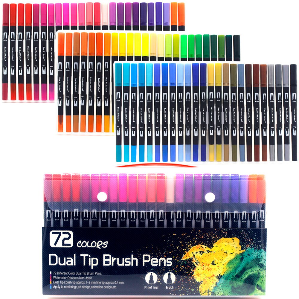 Tuscher sæt 36/48/72/120 farver fineliner dobbelt spids pensel pen tegning maleri akvarel kunst tusch penne til manga kunst forsyninger: B -72 farve