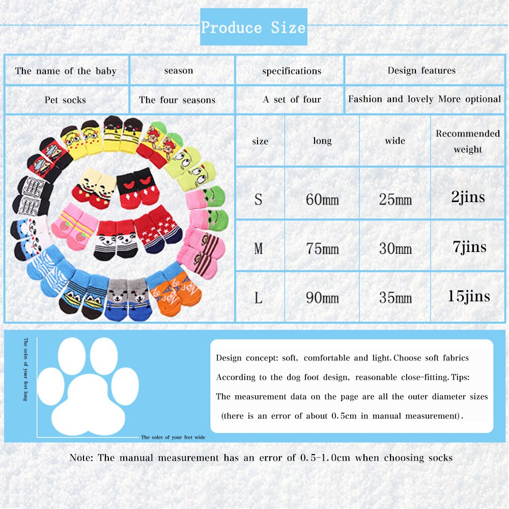 4Pcs Cute Cartoon Pet Socks Dogs Pet Knits Socks Anti Slip Skid Bottom Warm Puppy Shoes Are Soft And Breathable