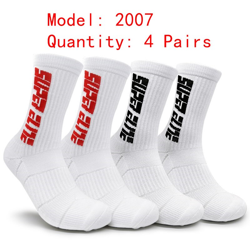 4 Pairs Sports Socks Crazy Letter Men Basketball Cycling Running Hiking Navy Sock Set With Terry Shock Absorption Walking Sock: 3