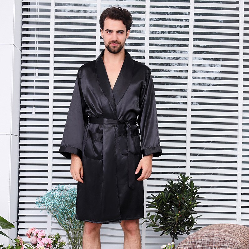 Nattøy til menn silke sateng pyjamas kappe fast langermet badekåpe herre badekåpe nattøy herre hjemmeklær pluss størrelse 4xl 5xl