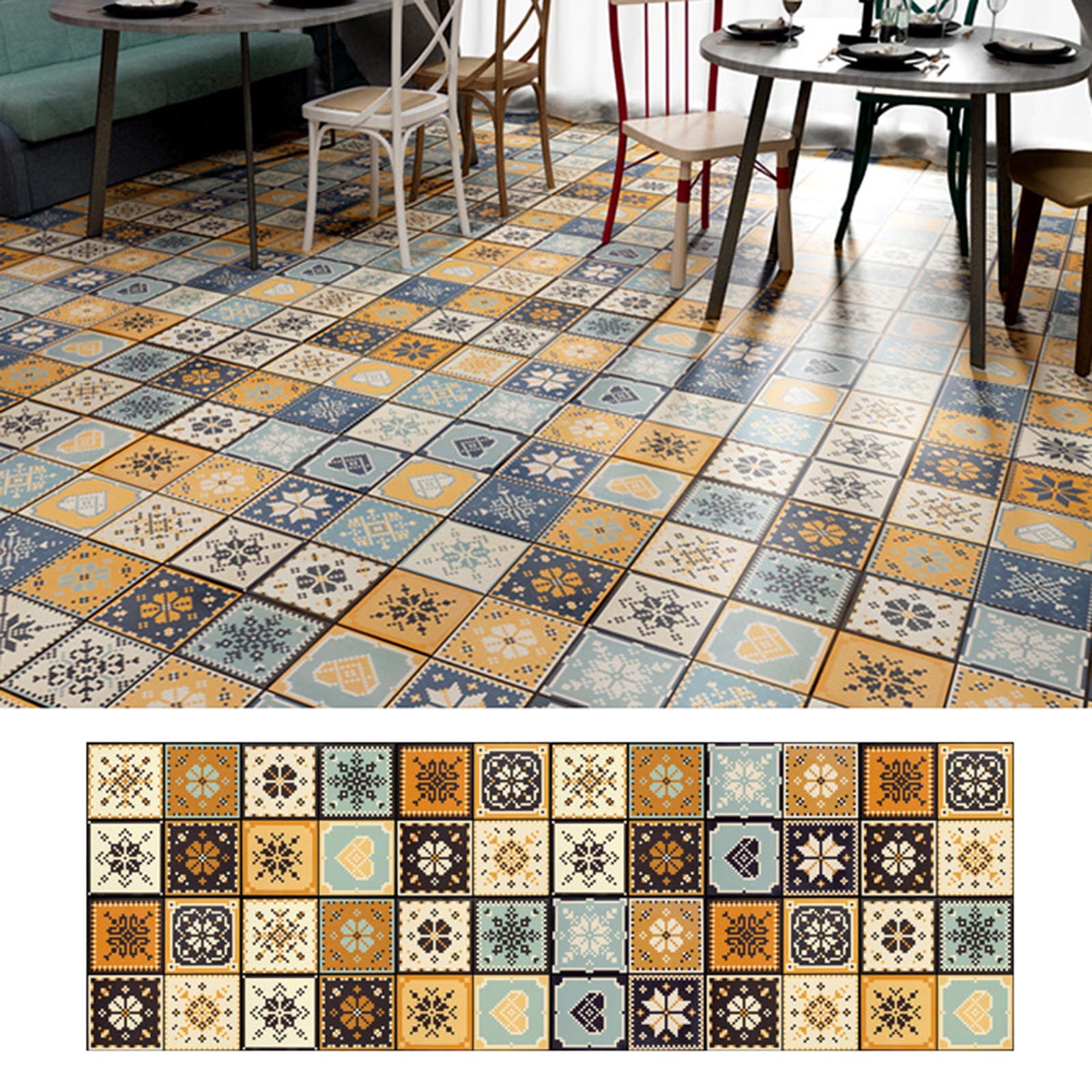 1PC Self Adhesive Retro Tile Stickers Waterproof PVC Removable Wall Stickers Decals DIY Wallpapers for Kitchen Bathroom Decor: C