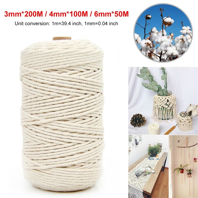 3mm/4mm/5mm/6mm DIY Cotton Cord Twisted String Macrame Braided Rope Home Wedding Handmade Accessories