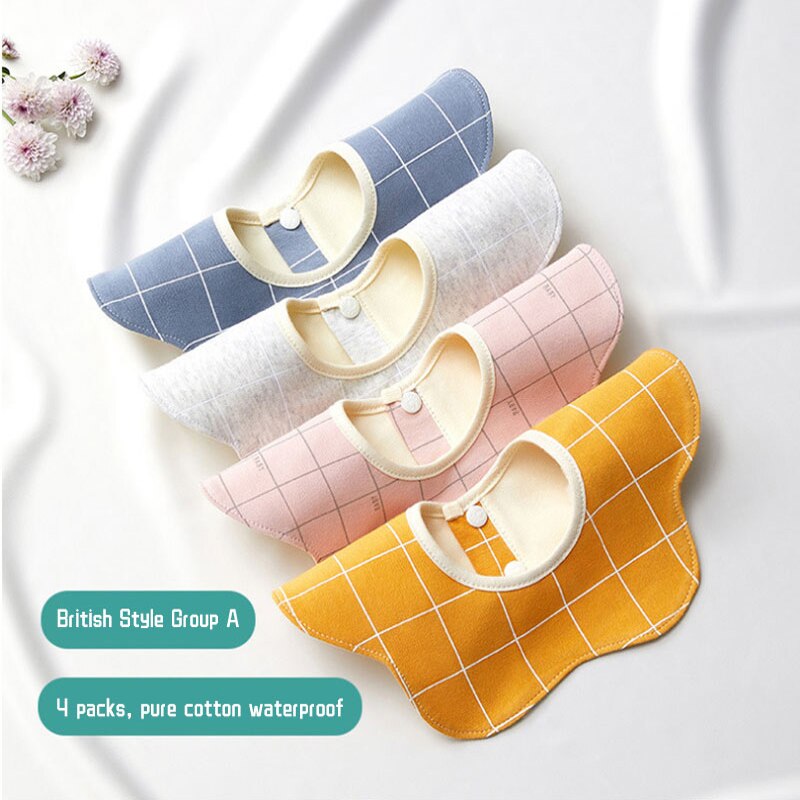 4 Stuks Cartoon Print Baby Slabbetjes Katoen Zacht Zuigeling Bandana Kwijlen Slabbetjes Waterdicht 360 Graden Rotatie Voeden Burp Doeken Baby goederen: 1