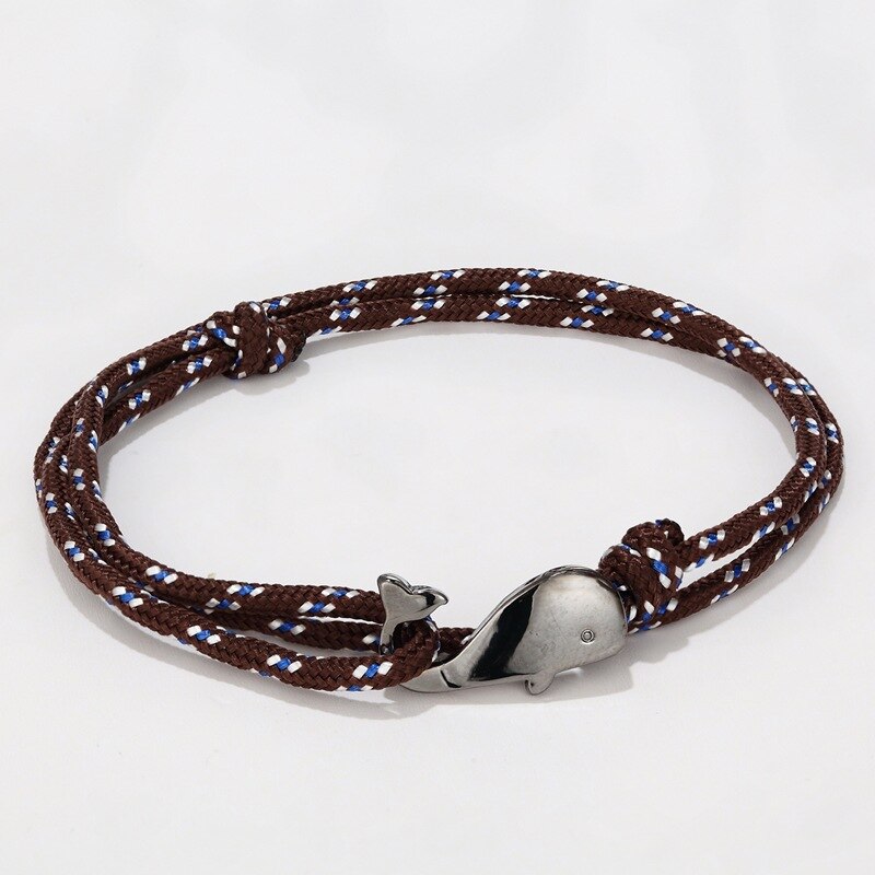 Boho Hand Braided Paracord Bracelet Charms Cute Marine life Whale Braclet For Men Women Multilayer Armband Jewelry Bileklik: Brown