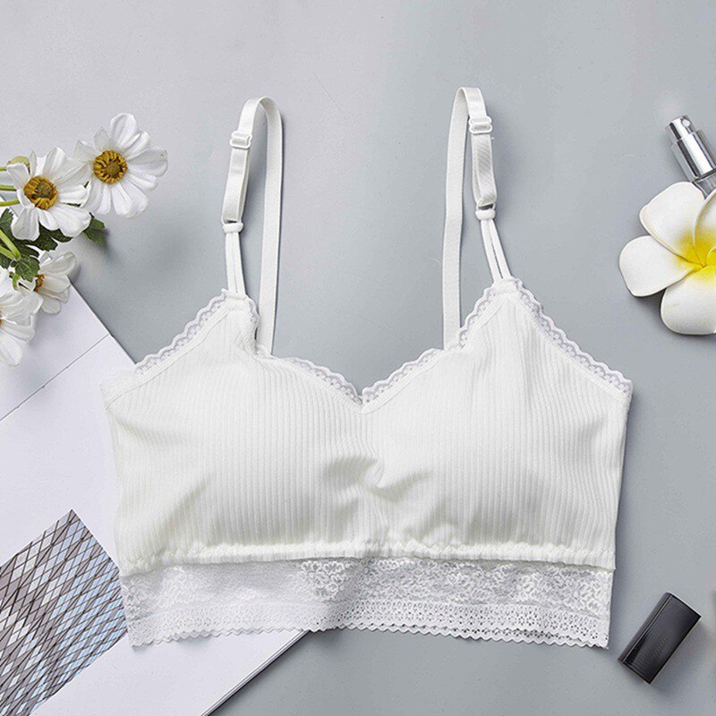 Dames crop top met voorgevormde bh-bandjes, tube tops, mooie rug, kanten bloemen, voorgevormde bh's: Wit
