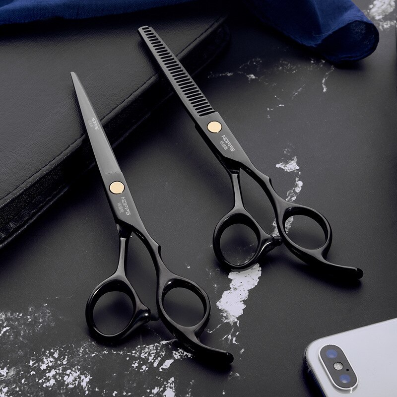 Friseur Schere Schwarz Und Farbe Titan Überzug Flach Schneiden Schere Pony Schneiden Verdünnung Scheren Haar Schneiden Professionelle