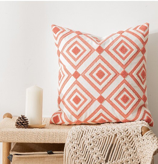 Keltainen harmaa vihreä pistekangas kirjonta tyynynpäällinen abstrakti geometrinen tyynynpäällinen kodin koristeellinen tyynyliina 45 x 45cm: Punainen timantti