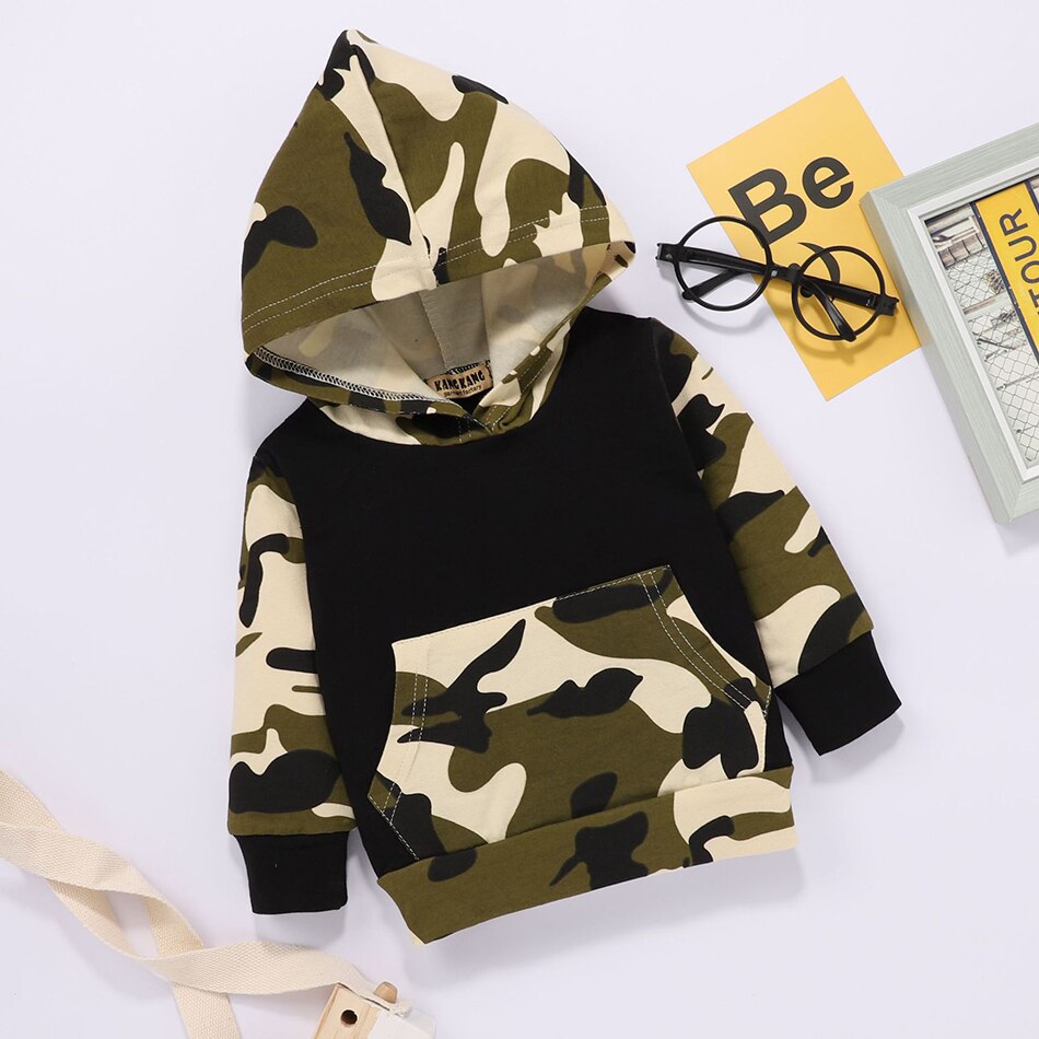 Ropa de camuflaje para niños y niñas, traje de Sudadera con capucha y pantalones con estampado de 3M-3T