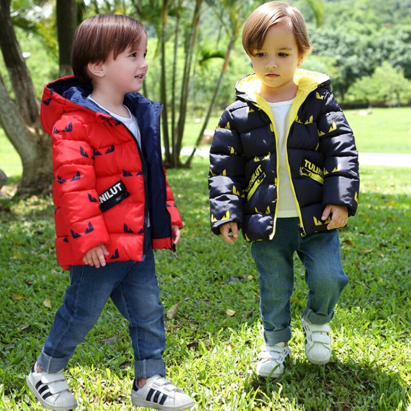 Casaco de inverno de algodão com capuz, blusa de desenho animado para meninos e meninas, roupa externa quente para crianças