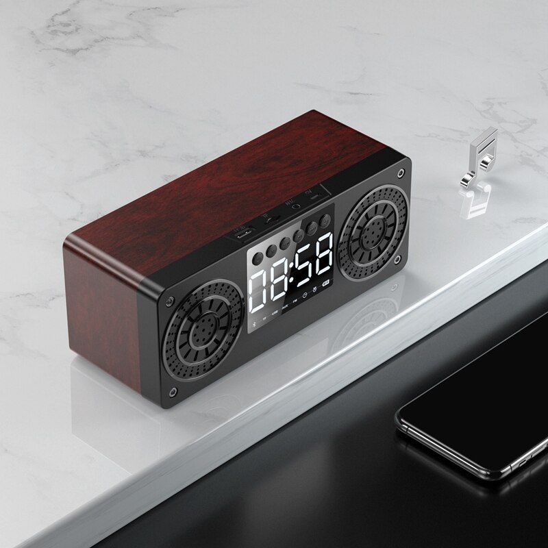 Stereo Subwoofer Bluetooth Speaker FM Radio Portable Speakers Mp3 Play Super Bass Loudspeaker Computer Column Brown