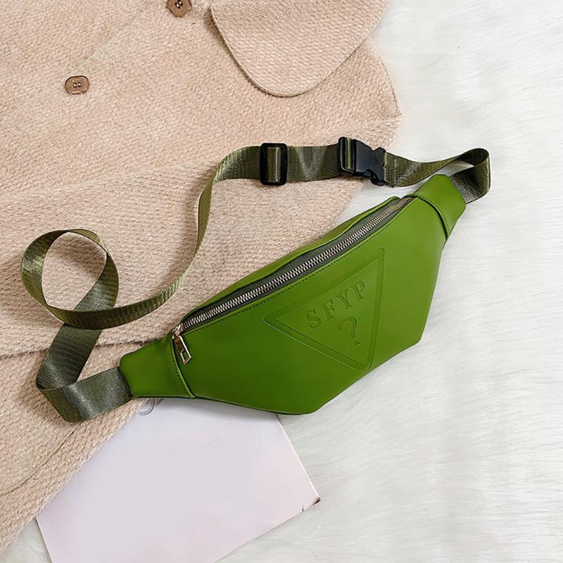 Enfärgad midjepack dam fanny bröstväska kvinnlig avslappnad dragkedja enkel pu läder crossbody axelväskor: Grön