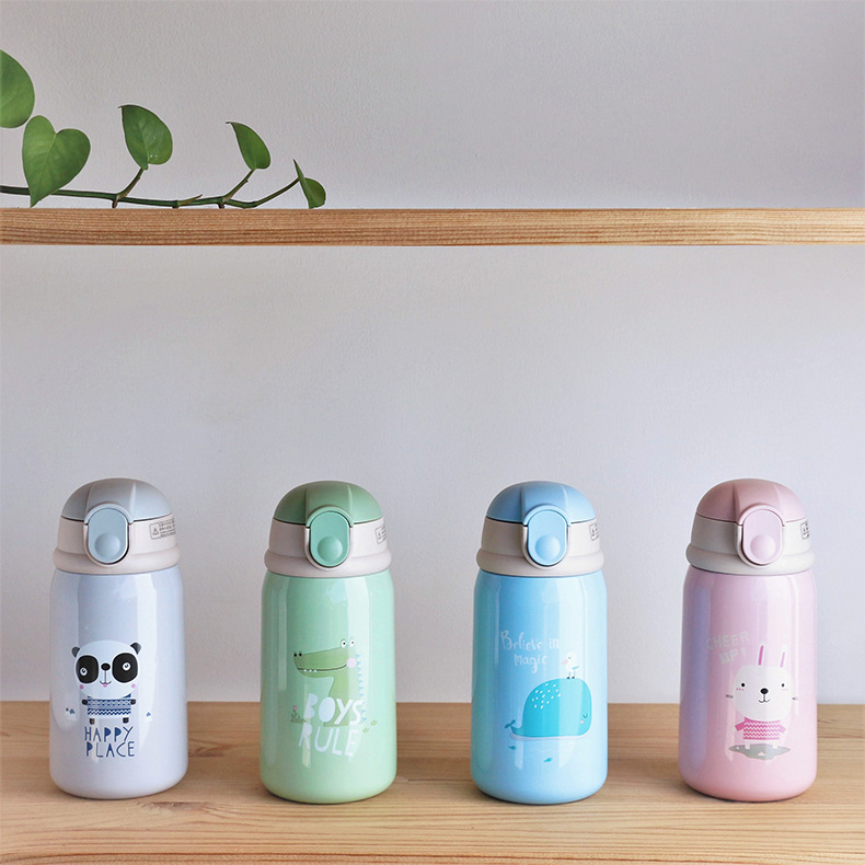 Taza de alimentación de dinosaurio para bebé, termo de leche de acero inoxidable para niños, botella de agua aislada, taza térmica con fugas, 360ml