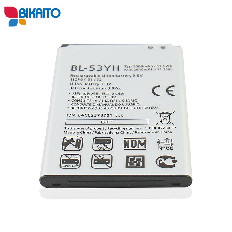 BIKAITO BL-53YH Mobile Phone Battery - 3000mAh - Compatible with LG D830, D850, D851, D855, LS990, VS985, F400